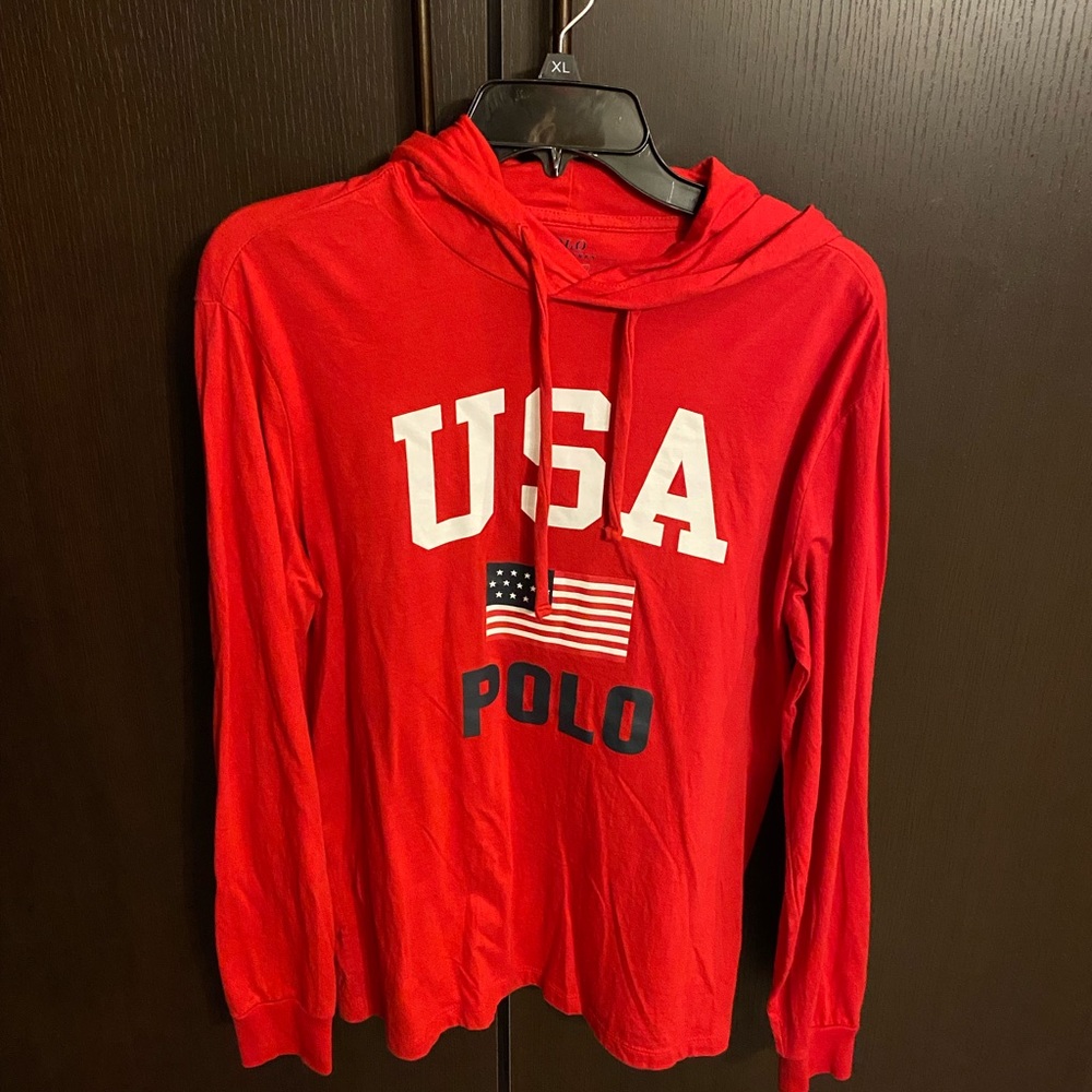 Red USA Lightweight Polo Hoodie